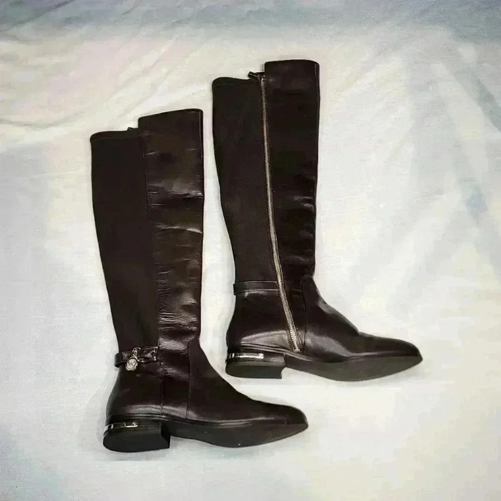 MICHAEL KORS WOMEN'S BROWN AND GOLD RIDING BOOTS NWOB